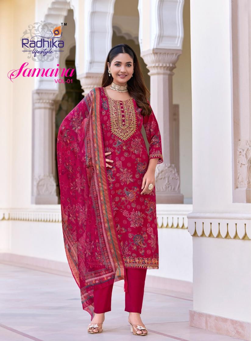 RADHIKA LIFESTYLE SAMAIRA VOL 1 VERTICAN PRINT CLASSIC READYMADE BIG SIZE 3PCS DRESS