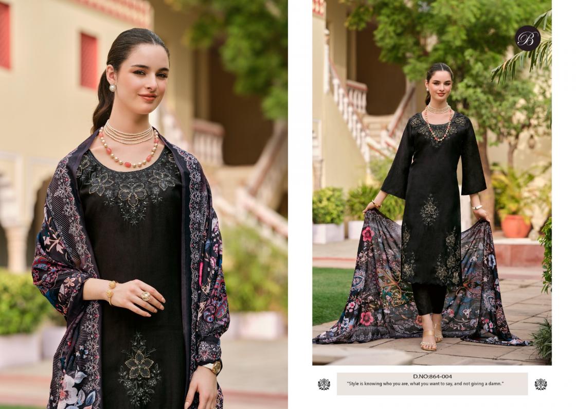 ZARA BY BELLIZA DESIGNER ROMAN SILK WITH EMBROIDERY WORK ELEGANCE 3PCS DRESS MATERIAL