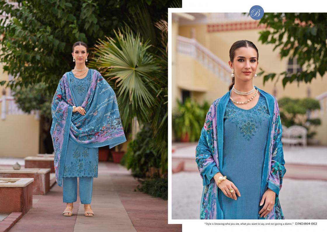 ZARA BY BELLIZA DESIGNER ROMAN SILK WITH EMBROIDERY WORK ELEGANCE 3PCS DRESS MATERIAL