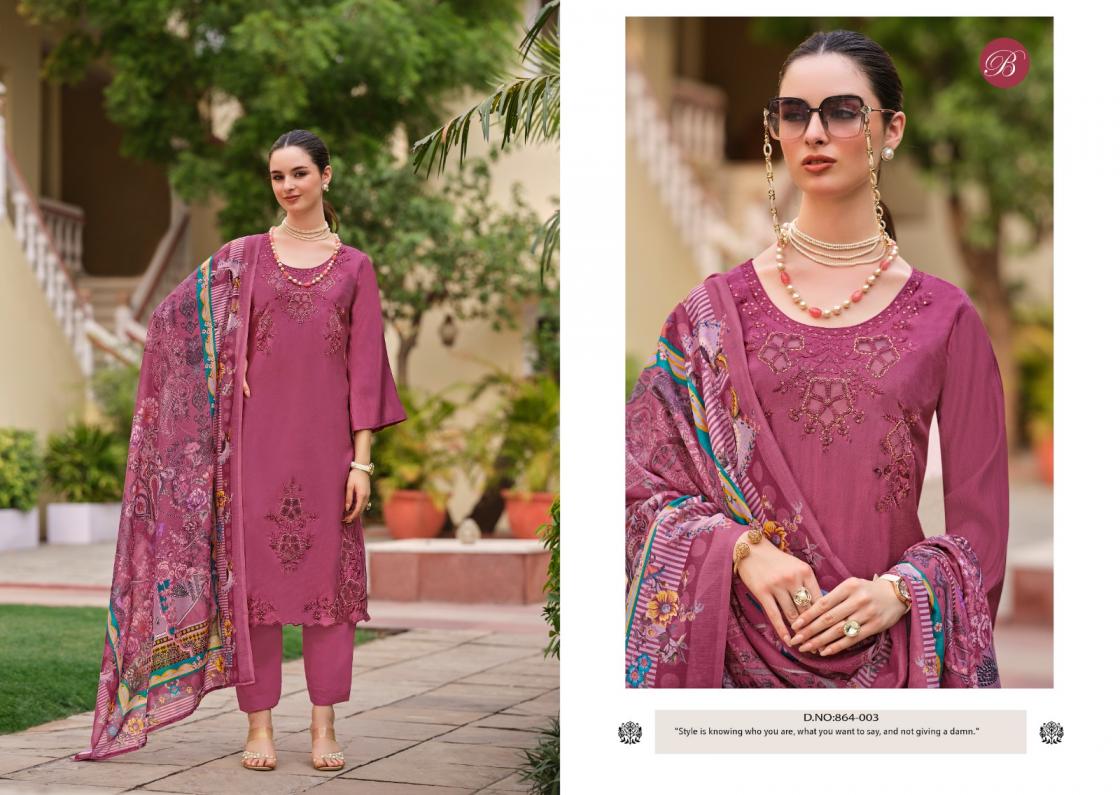 ZARA BY BELLIZA DESIGNER ROMAN SILK WITH EMBROIDERY WORK ELEGANCE 3PCS DRESS MATERIAL