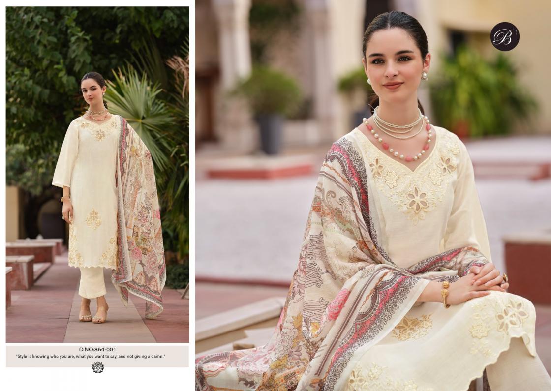 ZARA BY BELLIZA DESIGNER ROMAN SILK WITH EMBROIDERY WORK ELEGANCE 3PCS DRESS MATERIAL