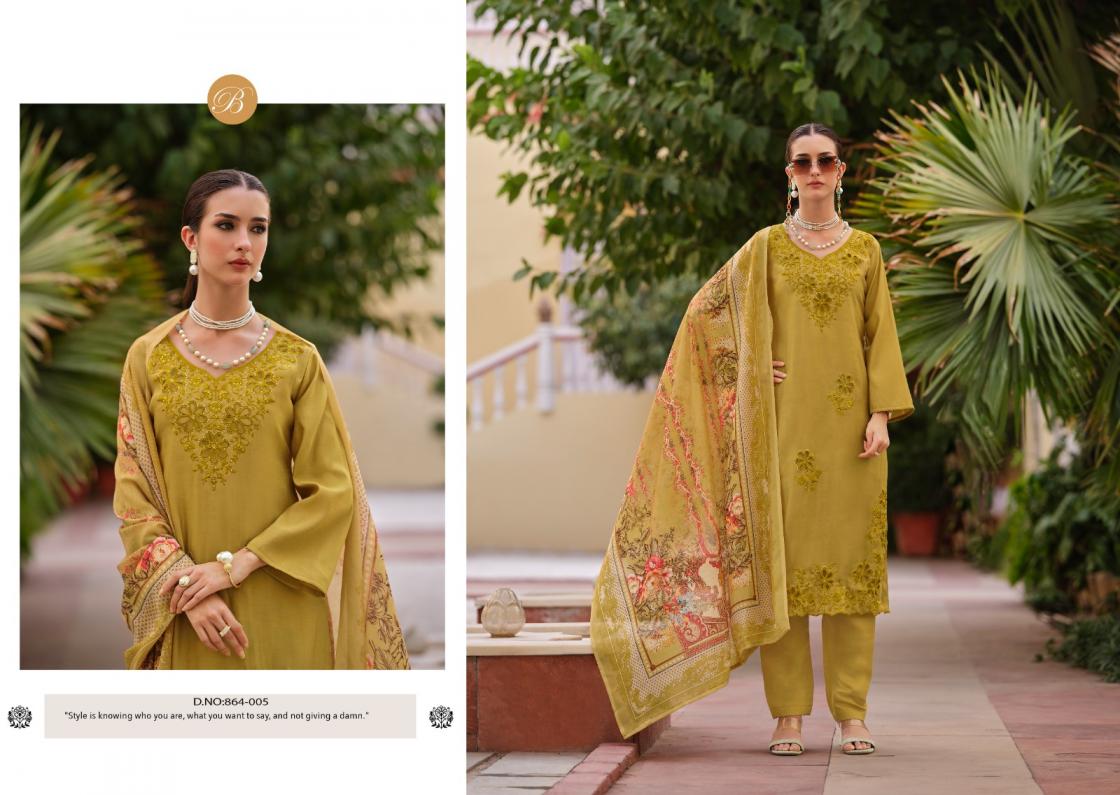 ZARA BY BELLIZA DESIGNER ROMAN SILK WITH EMBROIDERY WORK ELEGANCE 3PCS DRESS MATERIAL