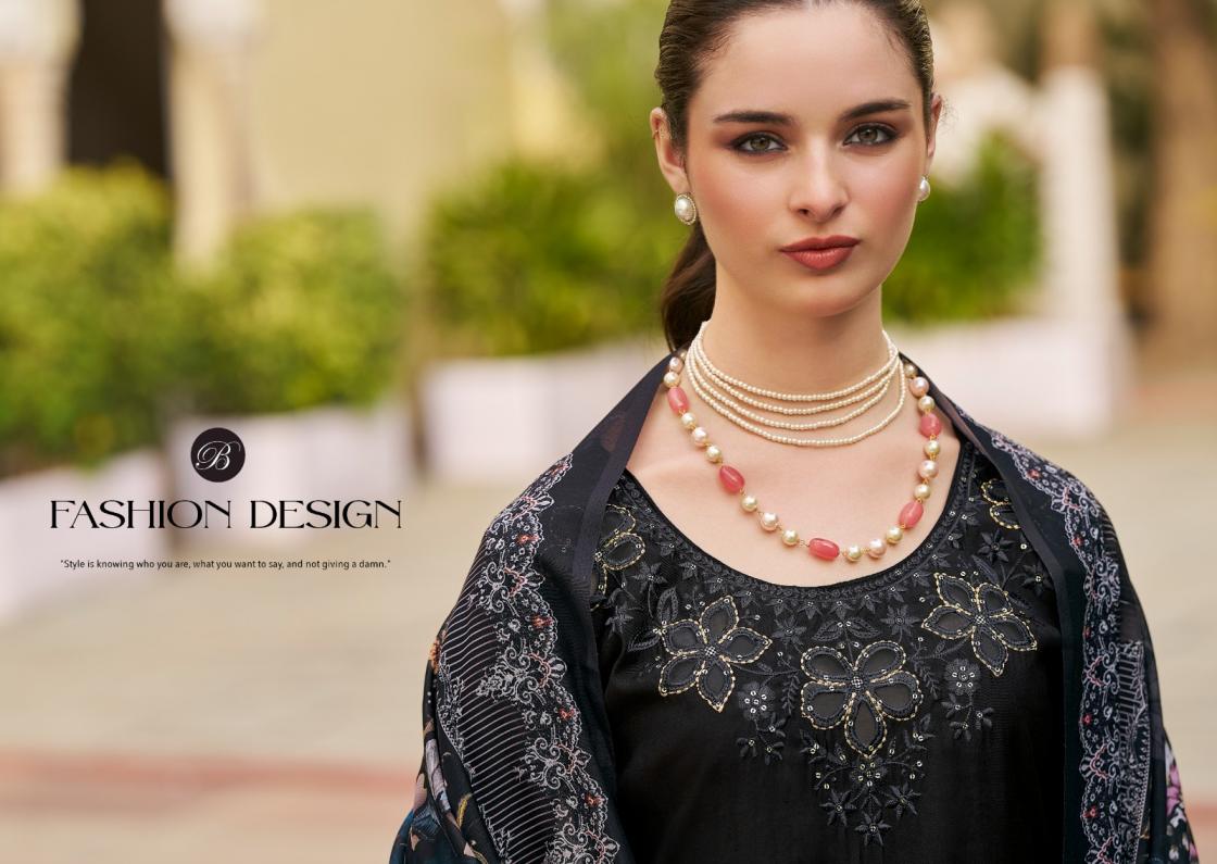 ZARA BY BELLIZA DESIGNER ROMAN SILK WITH EMBROIDERY WORK ELEGANCE 3PCS DRESS MATERIAL