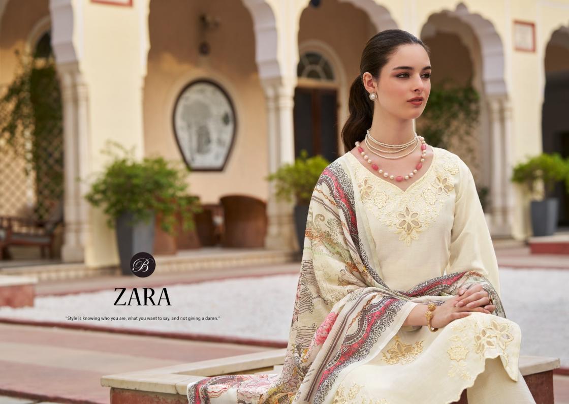 ZARA BY BELLIZA DESIGNER ROMAN SILK WITH EMBROIDERY WORK ELEGANCE 3PCS DRESS MATERIAL