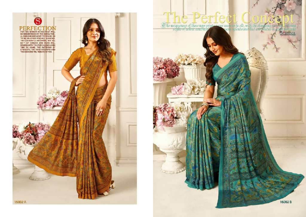 SUSHMA SILK SHADES 16001A TO 16010B WHOLESALE CRAPE PRINTED DAILY WEAR SAREES ONLINE