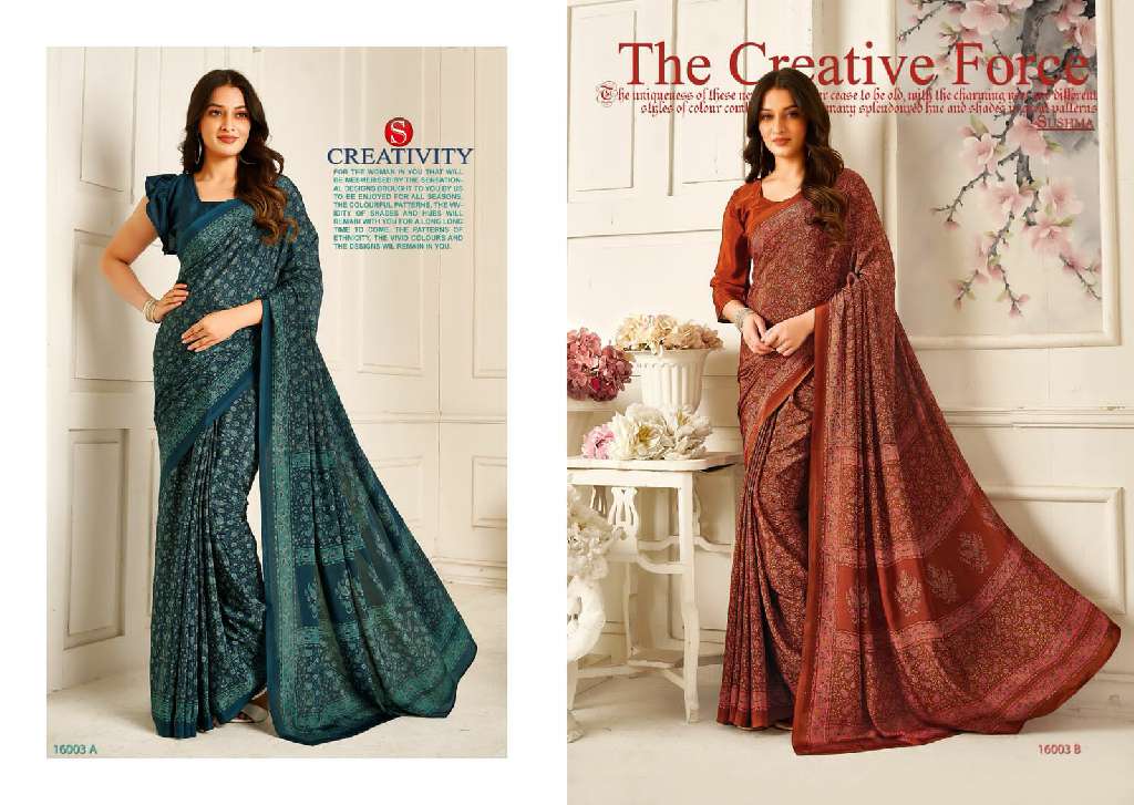 SUSHMA SILK SHADES 16001A TO 16010B WHOLESALE CRAPE PRINTED DAILY WEAR SAREES ONLINE