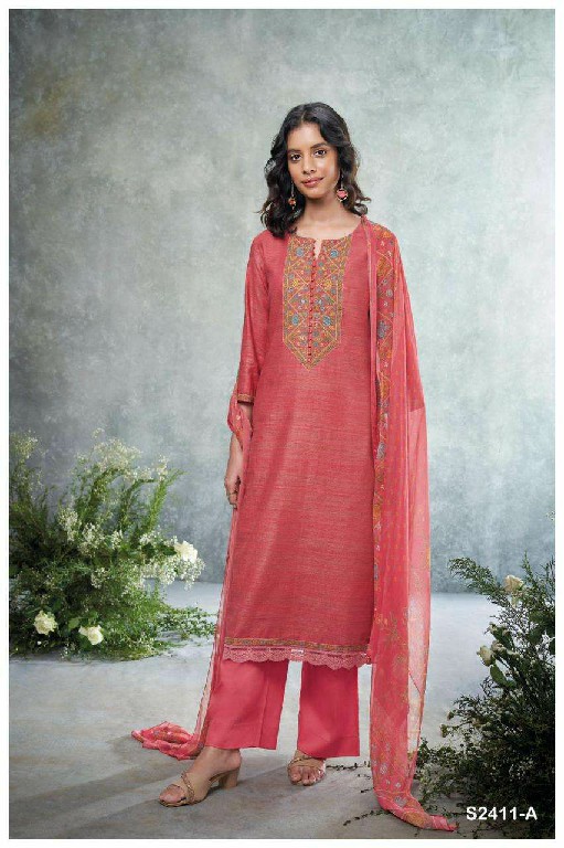 GANGA ROPLEX S2411 WHOLESALE PREMIUM WOVEN SOLID WITH EMBROIDERY SEMI STITCH SALWAR KAMEEZ