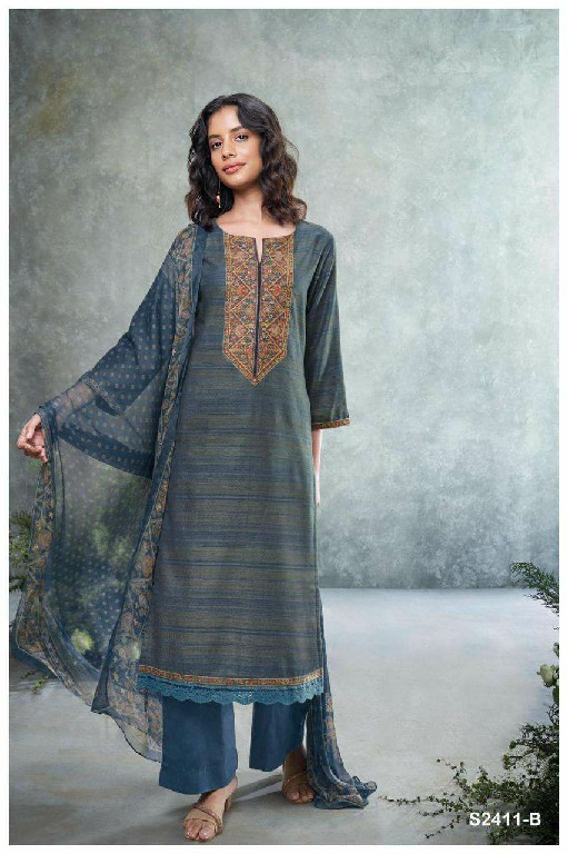 GANGA ROPLEX S2411 WHOLESALE PREMIUM WOVEN SOLID WITH EMBROIDERY SEMI STITCH SALWAR KAMEEZ