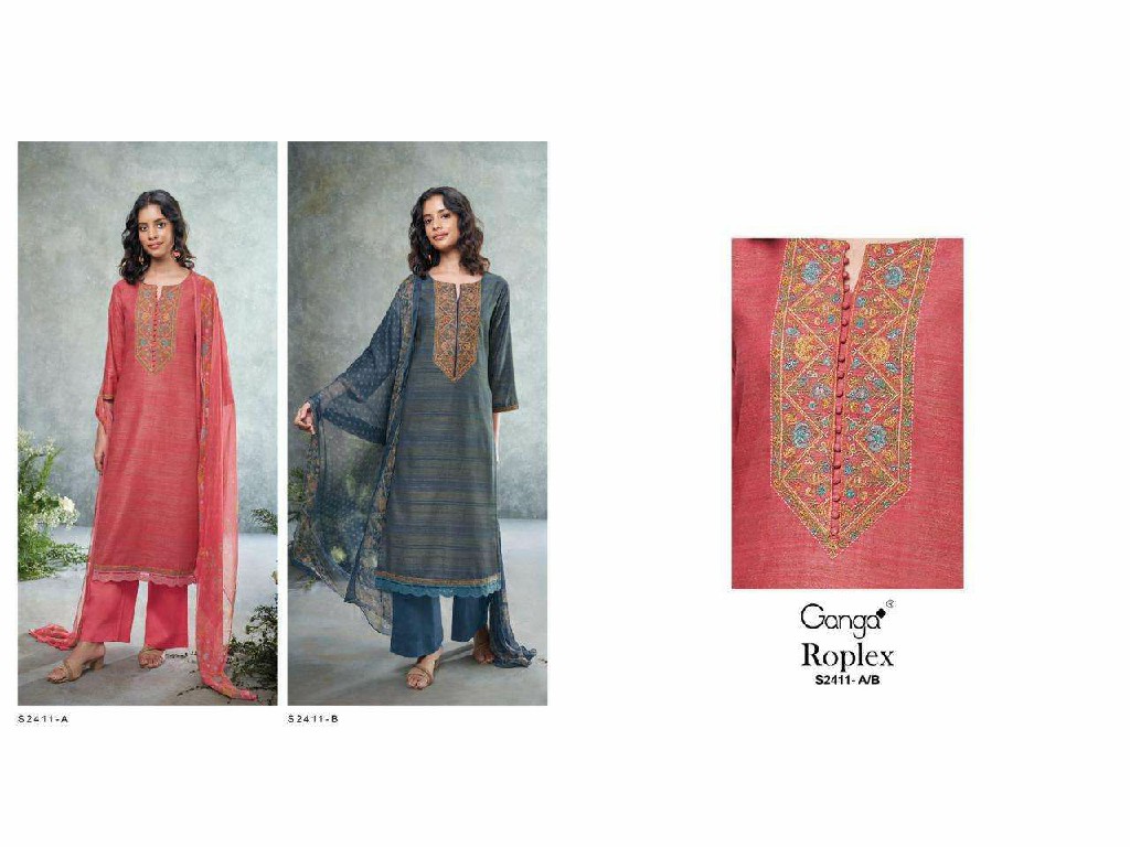 GANGA ROPLEX S2411 WHOLESALE PREMIUM WOVEN SOLID WITH EMBROIDERY SEMI STITCH SALWAR KAMEEZ