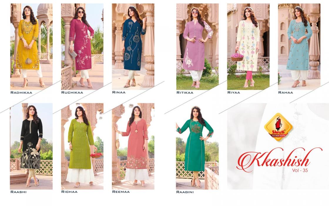 KKASHISH VOL 35 BY SHRUTI SUIT DAILY WEAR FULL STITCH PLUS SIZE LONG KURTIS