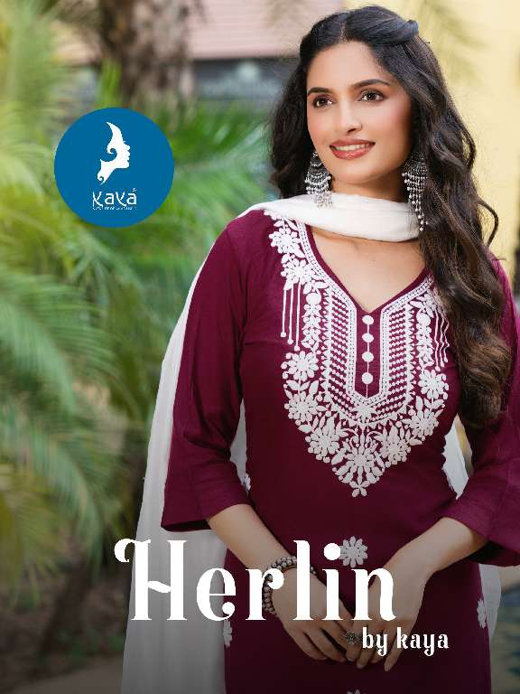 HERLIN BY KAYA WHOLESALE RAYON SLUB WITH WORK READYMADE BIG SIZE CLASSY LOOK 3 PCS DRESS