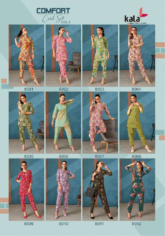 KALA CREATION COMFORT CORD SET VOL-3 WHOLESALE PURE COTTON WITH PRINT FANCY SUMMER CO-ORD SET