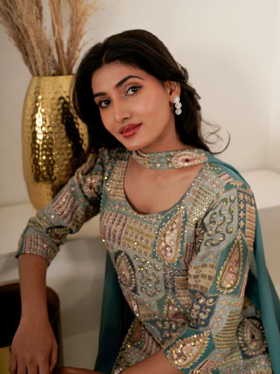AMOHA C436 WHOLESALE GEORGETTE WITH POSITION PRINT FULLY STITCH TOP WITH PLAZZO AND DUPATTA
