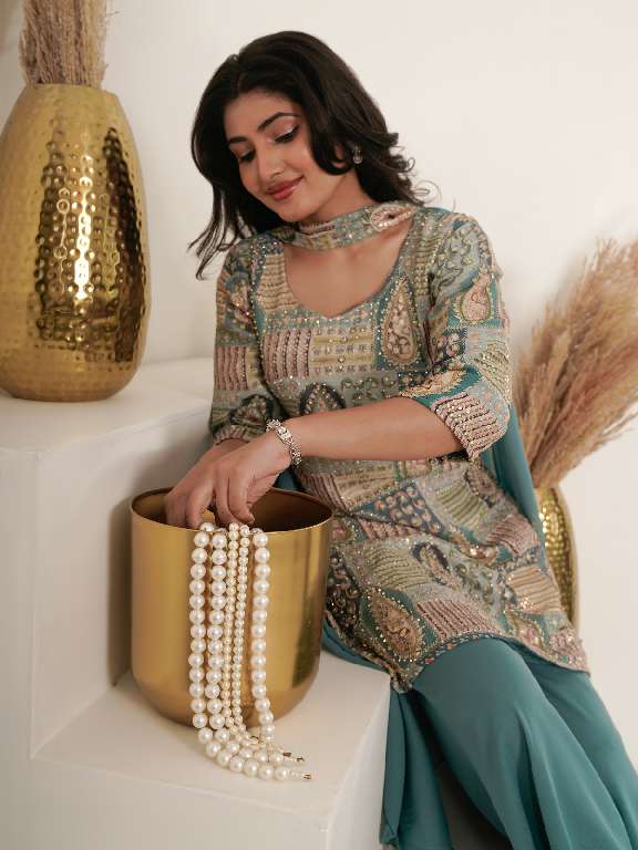 AMOHA C436 WHOLESALE GEORGETTE WITH POSITION PRINT FULLY STITCH TOP WITH PLAZZO AND DUPATTA
