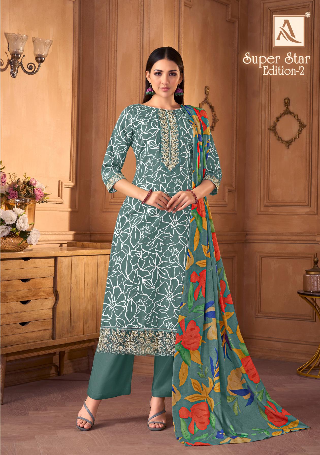 ALOK SUITS PRESENTS SUPER STAR 2 CLASSY COTTON TOP , BOTTOM WITH DUPATTA
