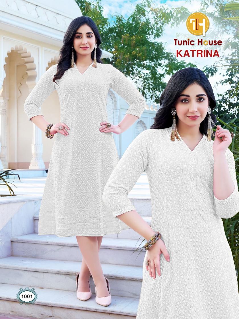 KATRINA BY TUNIC HOUSE CHIKAN WORK ANARKALI KURTI COMBO SET