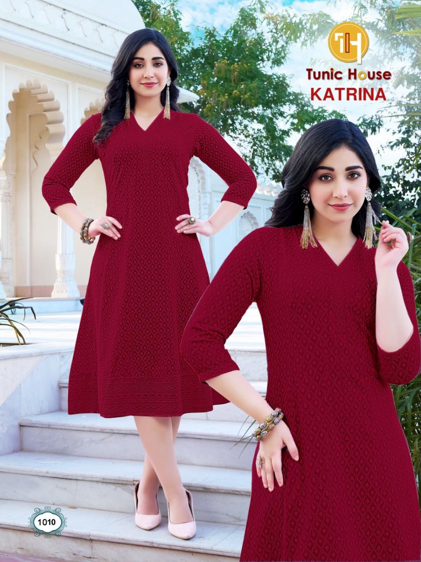 KATRINA BY TUNIC HOUSE CHIKAN WORK ANARKALI KURTI COMBO SET