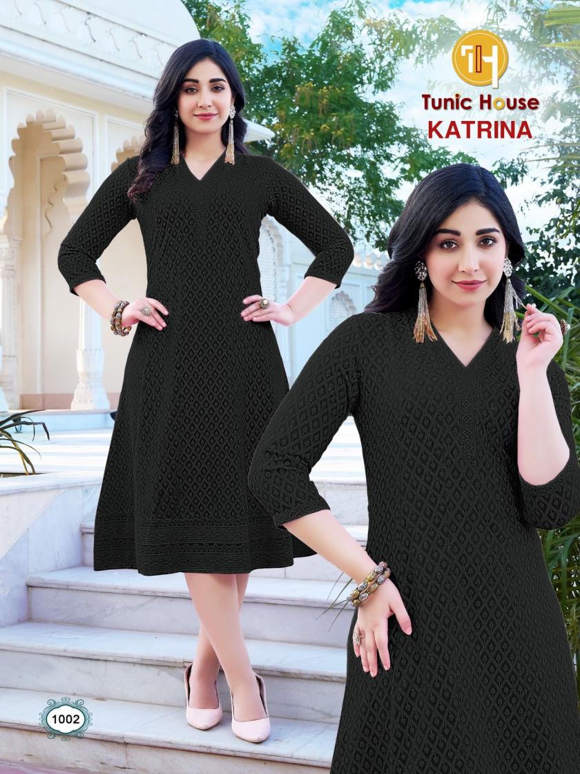 KATRINA BY TUNIC HOUSE CHIKAN WORK ANARKALI KURTI COMBO SET
