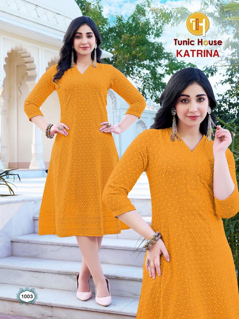 KATRINA BY TUNIC HOUSE CHIKAN WORK ANARKALI KURTI COMBO SET