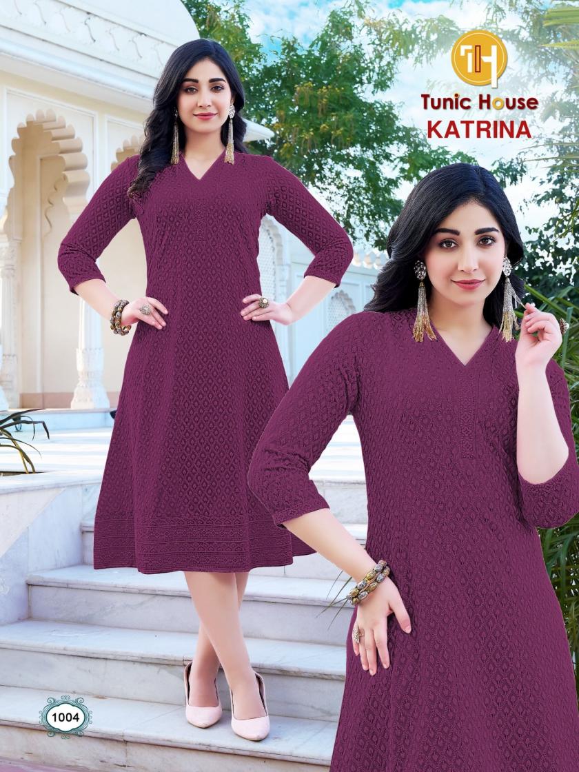 KATRINA BY TUNIC HOUSE CHIKAN WORK ANARKALI KURTI COMBO SET