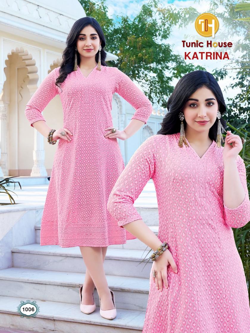 KATRINA BY TUNIC HOUSE CHIKAN WORK ANARKALI KURTI COMBO SET