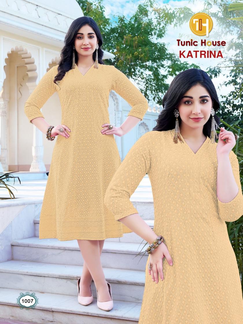 KATRINA BY TUNIC HOUSE CHIKAN WORK ANARKALI KURTI COMBO SET