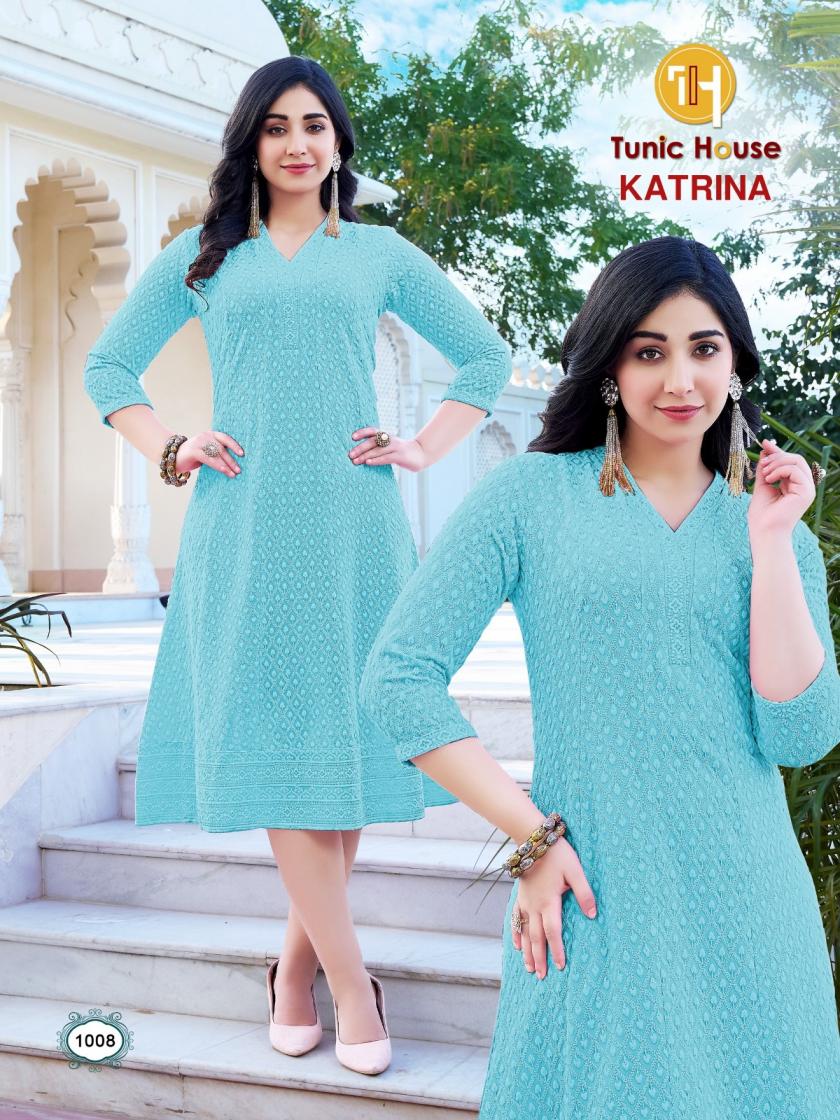 KATRINA BY TUNIC HOUSE CHIKAN WORK ANARKALI KURTI COMBO SET