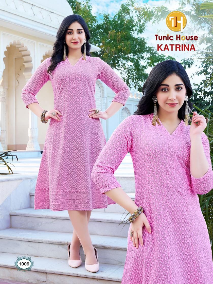 KATRINA BY TUNIC HOUSE CHIKAN WORK ANARKALI KURTI COMBO SET