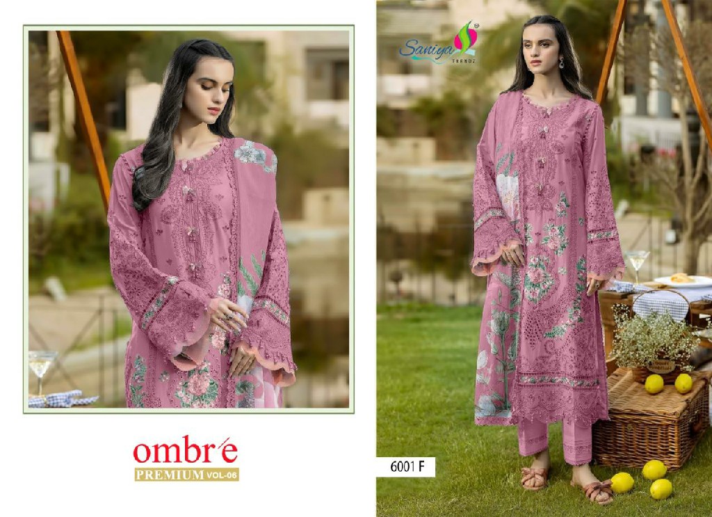SANIYA TRENDZ OMBRE PREMIUM VOL 8 D.NO 6001 WHOLESALE COTTON CHIKANKARI EMBROIDERED UNSTITCH SALWAR SUITS SUPPLIER