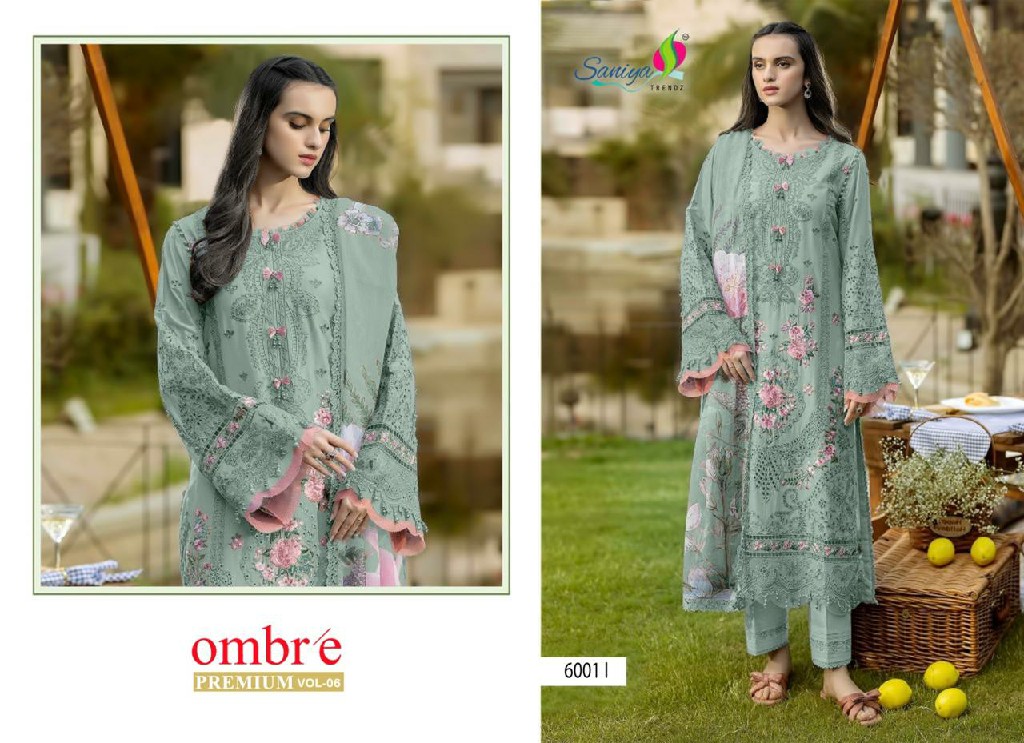 SANIYA TRENDZ OMBRE PREMIUM VOL 8 D.NO 6001 WHOLESALE COTTON CHIKANKARI EMBROIDERED UNSTITCH SALWAR SUITS SUPPLIER