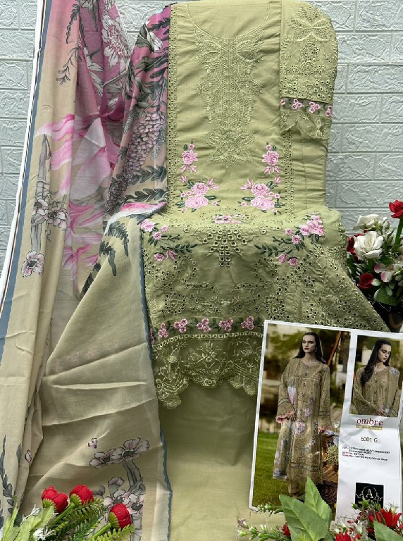 SANIYA TRENDZ OMBRE PREMIUM VOL 8 D.NO 6001 WHOLESALE COTTON CHIKANKARI EMBROIDERED UNSTITCH SALWAR SUITS SUPPLIER