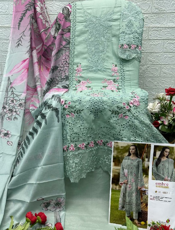 SANIYA TRENDZ OMBRE PREMIUM VOL 8 D.NO 6001 WHOLESALE COTTON CHIKANKARI EMBROIDERED UNSTITCH SALWAR SUITS SUPPLIER