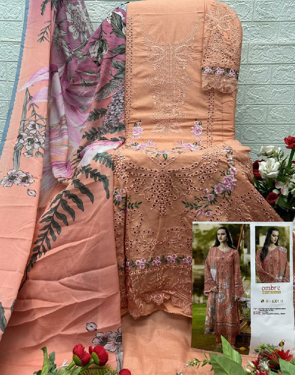 SANIYA TRENDZ OMBRE PREMIUM VOL 8 D.NO 6001 WHOLESALE COTTON CHIKANKARI EMBROIDERED UNSTITCH SALWAR SUITS SUPPLIER