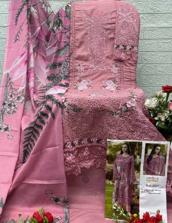 SANIYA TRENDZ OMBRE PREMIUM VOL 8 D.NO 6001 WHOLESALE COTTON CHIKANKARI EMBROIDERED UNSTITCH SALWAR SUITS SUPPLIER