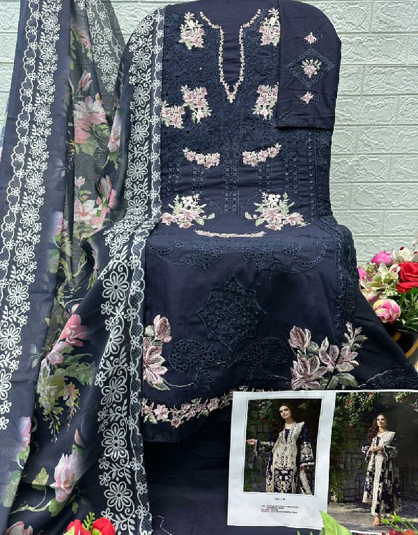 SANIYA TRENDZ D.NO 1013 WHOLESALE COTTON CHIKANKARI EMBROIDERED UNSTITCH SALWAR SUITS EXPORTER