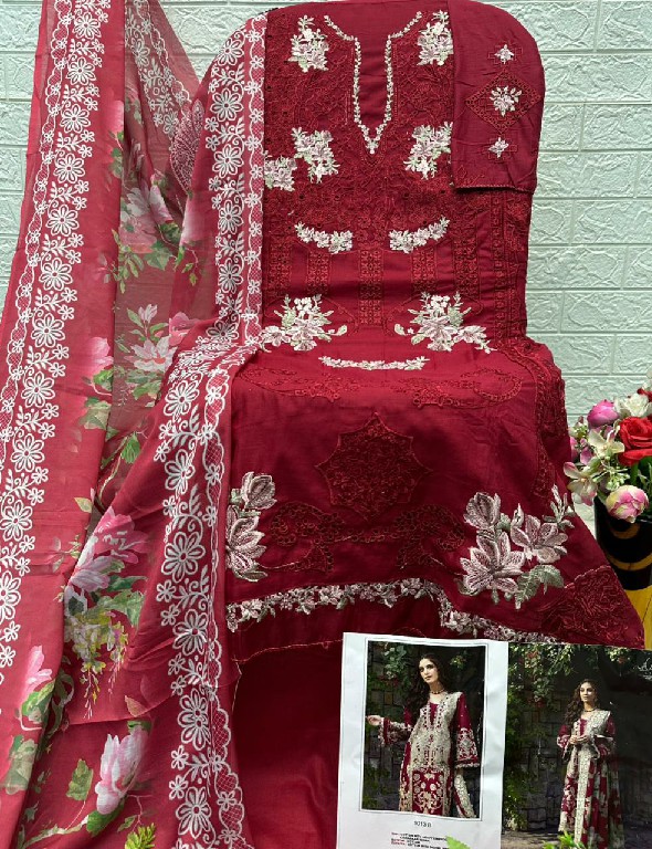 SANIYA TRENDZ D.NO 1013 WHOLESALE COTTON CHIKANKARI EMBROIDERED UNSTITCH SALWAR SUITS EXPORTER