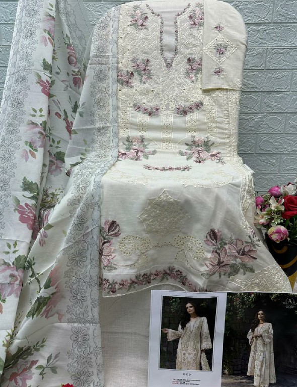 SANIYA TRENDZ D.NO 1013 WHOLESALE COTTON CHIKANKARI EMBROIDERED UNSTITCH SALWAR SUITS EXPORTER