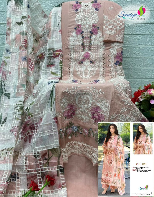 SANIYA TRENDZ D.NO 1691 WHOLESALE COTTON CHIKANKARI EMBROIDERED UNSTITCH SALWAR SUITS SUPPLIER