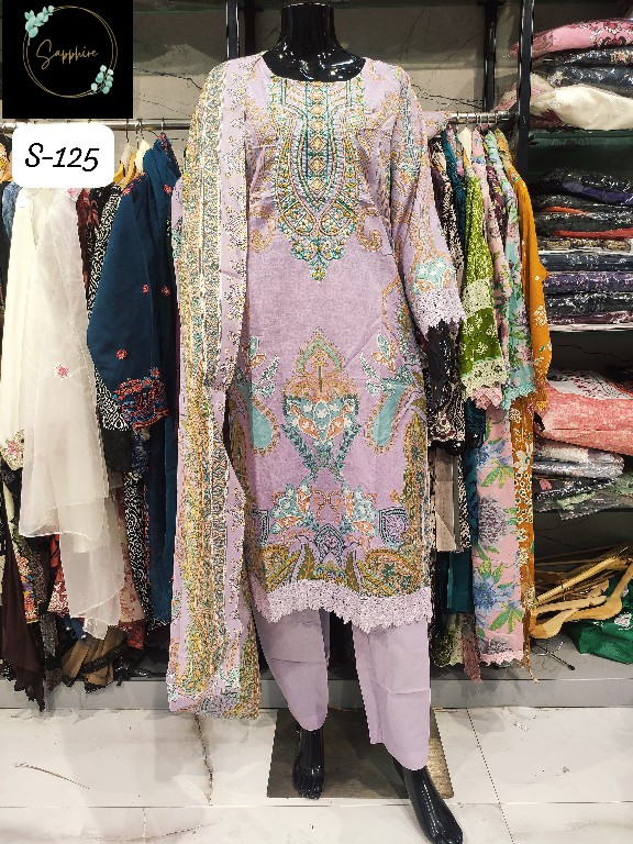 SAPPHIRE D.NO 125 WHOLESALE READYMADE LAWN EMBROIDERED BEAUTIFUL 3 PCS SUITS SUPPLIER