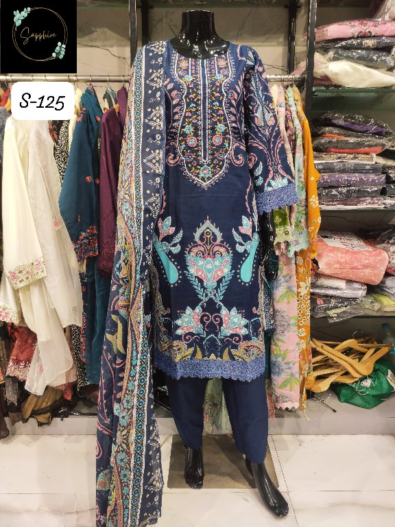 SAPPHIRE D.NO 125 WHOLESALE READYMADE LAWN EMBROIDERED BEAUTIFUL 3 PCS SUITS SUPPLIER