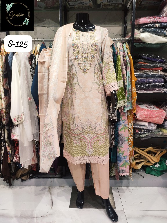 SAPPHIRE D.NO 125 WHOLESALE READYMADE LAWN EMBROIDERED BEAUTIFUL 3 PCS SUITS SUPPLIER