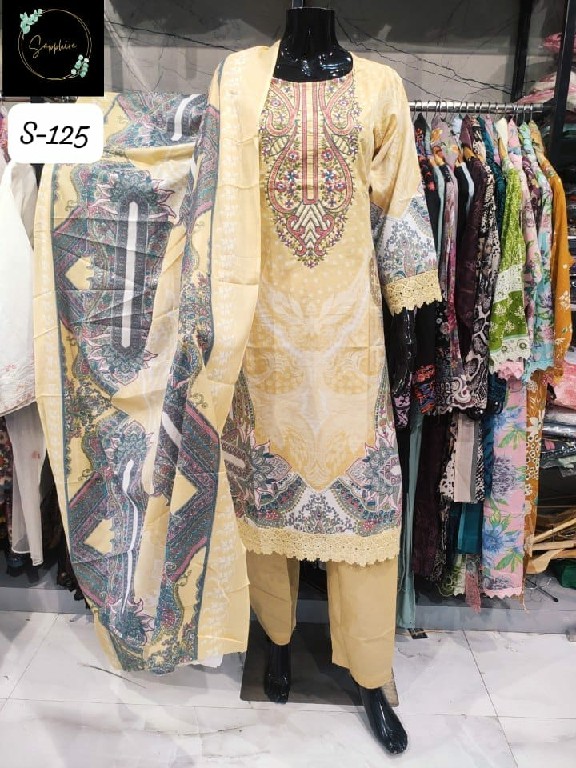 SAPPHIRE D.NO 125 WHOLESALE READYMADE LAWN EMBROIDERED BEAUTIFUL 3 PCS SUITS SUPPLIER