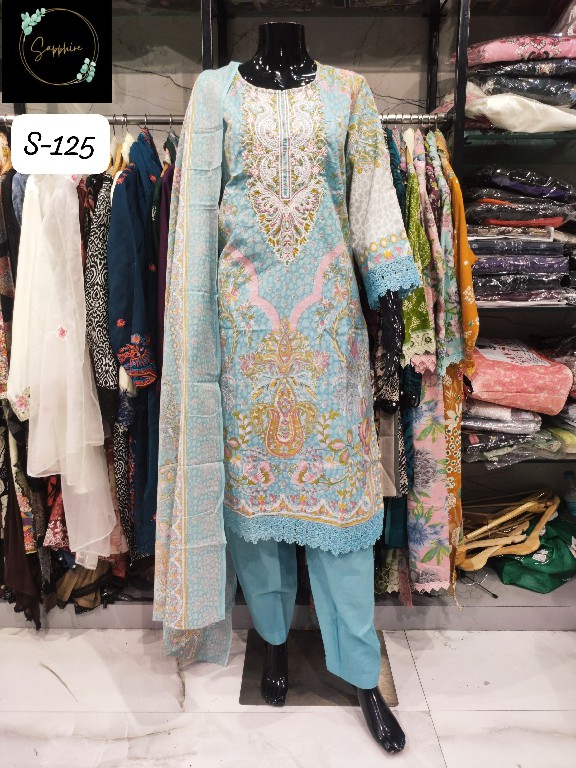 SAPPHIRE D.NO 125 WHOLESALE READYMADE LAWN EMBROIDERED BEAUTIFUL 3 PCS SUITS SUPPLIER