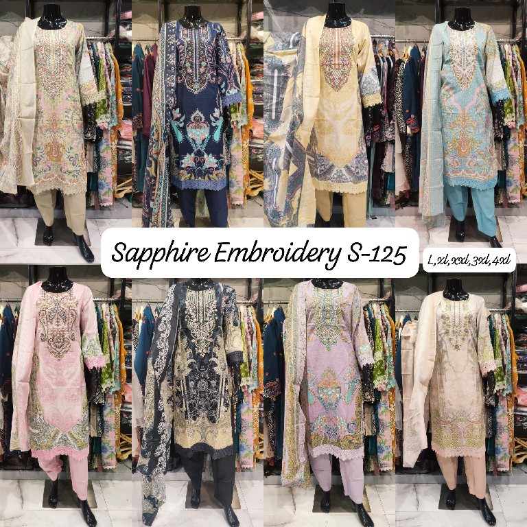 SAPPHIRE D.NO 125 WHOLESALE READYMADE LAWN EMBROIDERED BEAUTIFUL 3 PCS SUITS SUPPLIER