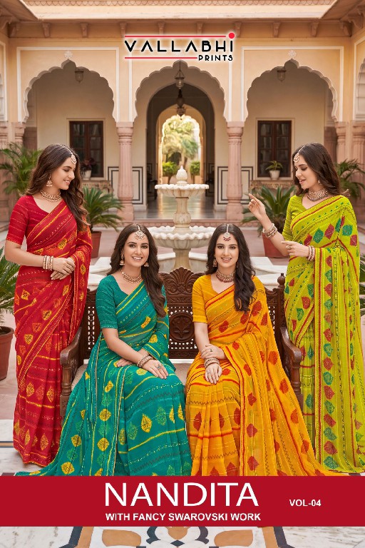 VALLABHI PRINTS NANDITA VOL 4 WHOLESALE WEIGHTLESS FABRIC BEAUTIFUL SAREES FOR WOMEN EXPORTER