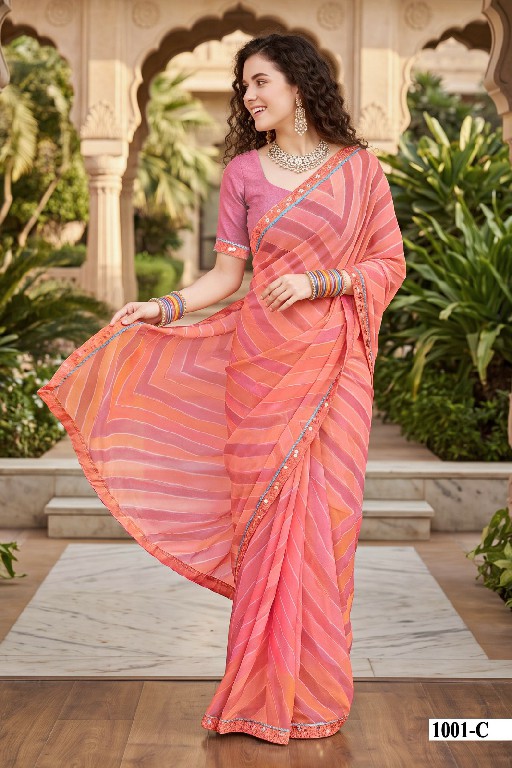 VALLABHI PRINTS VAIDEHI WHOLESALE WEIGHTLESS FABRIC LEHERIYA PRINT SAREES FOR WOMEN EXPORTER