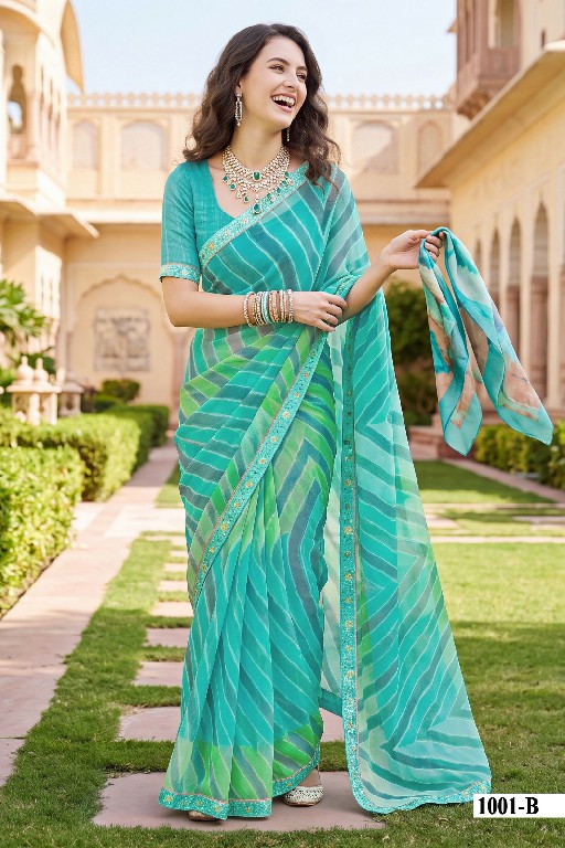 VALLABHI PRINTS VAIDEHI WHOLESALE WEIGHTLESS FABRIC LEHERIYA PRINT SAREES FOR WOMEN EXPORTER