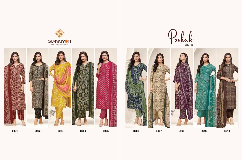 SURYAJYOTI POSHAK VOL 8 WHOLESALE READYMADE COTTON PRINTED CASUAL WEAR 3 PCS SUITS EXPORTER