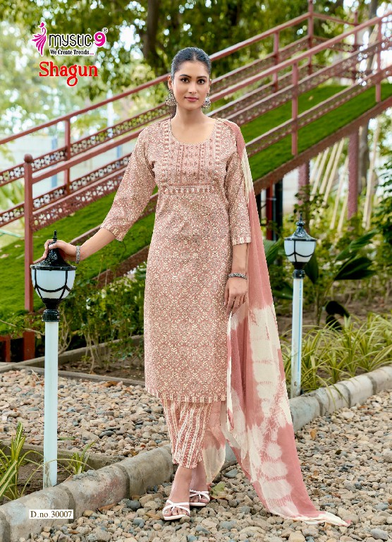 MYSTIC 9 SHAGUN VOL 30 WHOLESALE READYMADE RAYON CAPSULE FOIL PRINT TRENDY 3 PCS SUITS SUPPLIER