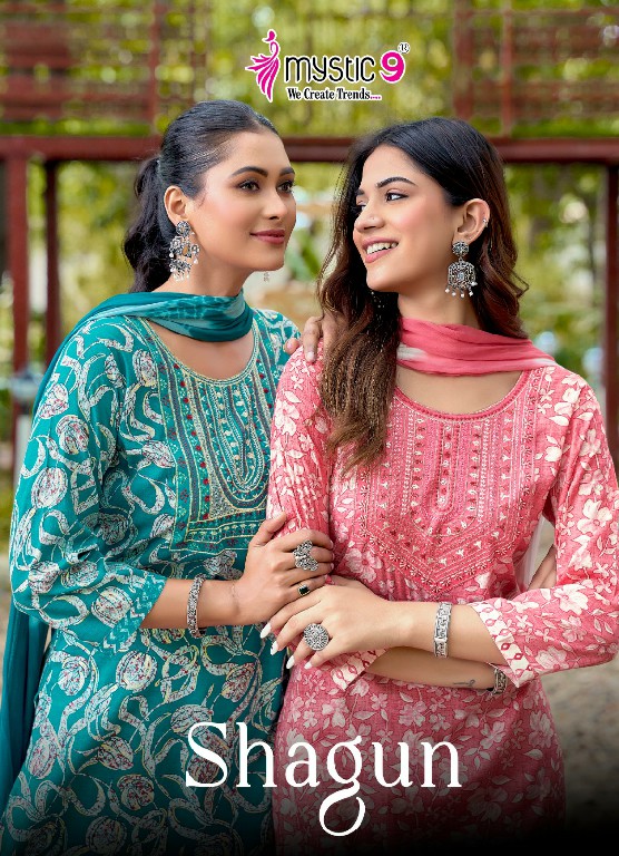 MYSTIC 9 SHAGUN VOL 30 WHOLESALE READYMADE RAYON CAPSULE FOIL PRINT TRENDY 3 PCS SUITS SUPPLIER
